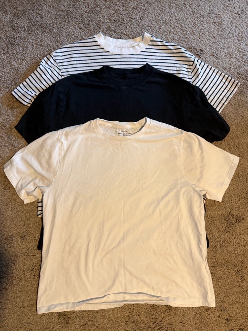 Abercrombie & Fitch Women's Short Sleeve Tee Trio - White, Black, Striped